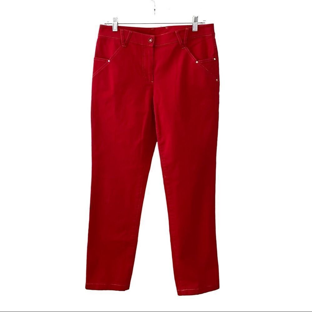 Per Se Straight Leg Jeans Gold Stitching Red Size 4